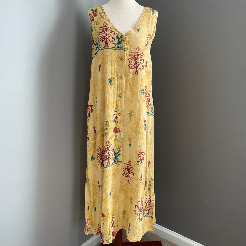 VTG Jams World Button Down Dress M Tank Style w Pockets Beautiful Foliage Print